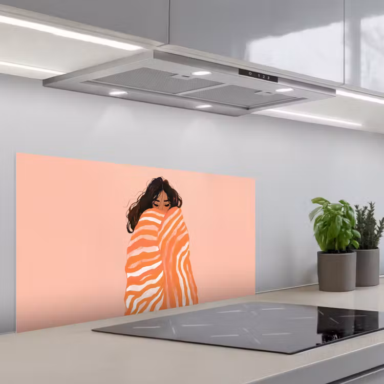 Meisje - Deken - Gestreept - Oranje keuken achterwand spatscherm middel -3d_schuin