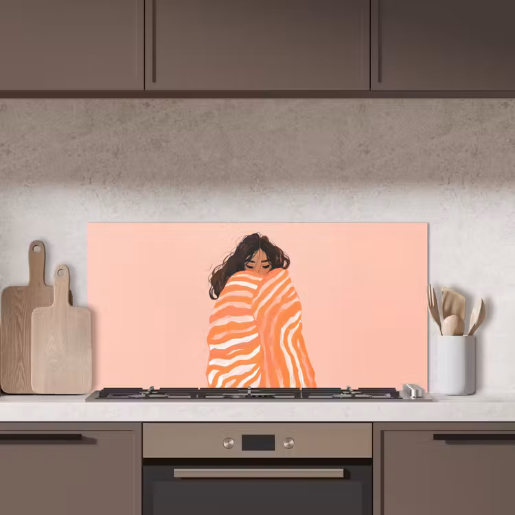 Meisje - Deken - Gestreept - Oranje keuken achterwand spatscherm middel -sfeer2
