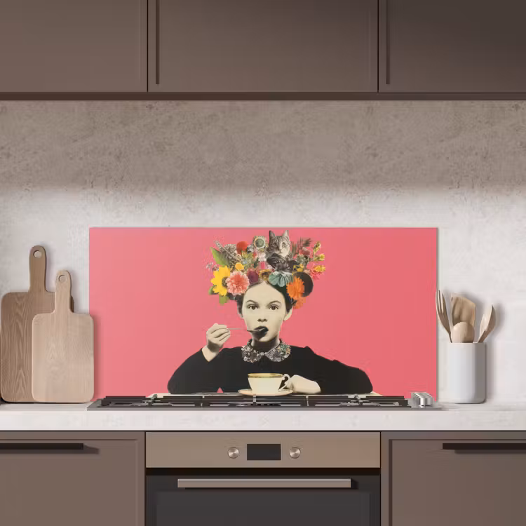 Meisje - Kopje - Bloemen - Roze keuken achterwand spatscherm middel -sfeer2
