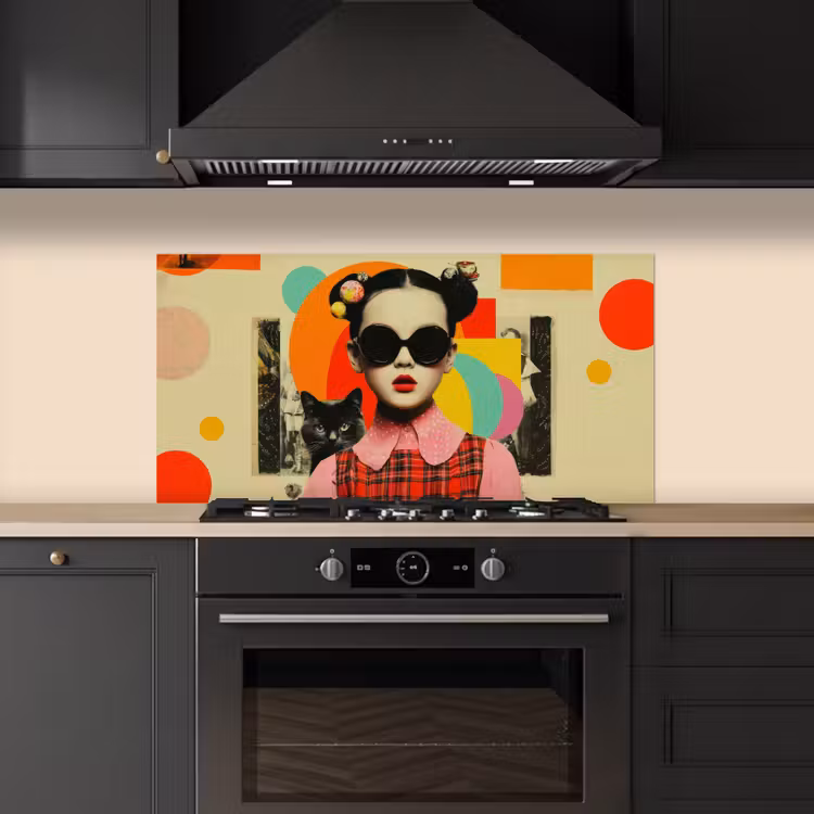 Meisje - Zonnebril - Kat - Retro keuken achterwand spatscherm middel -sfeer1