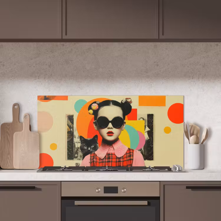 Meisje - Zonnebril - Kat - Retro keuken achterwand spatscherm middel -sfeer2