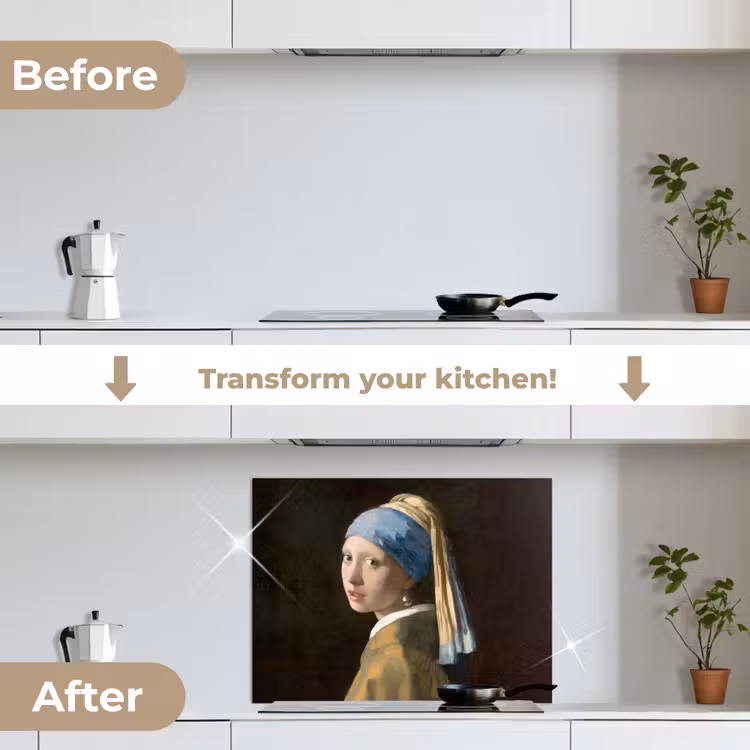 Meisje met de parel - Schilderij - Oude meesters - Vermeer keuken achterwand spatscherm middel -voor_na_EN