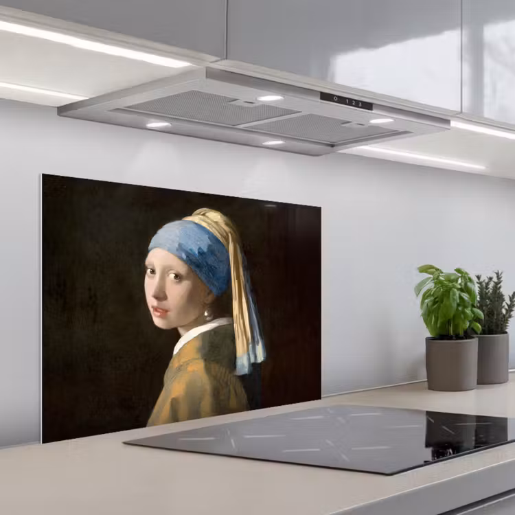 Meisje met de parel - Schilderij - Oude meesters - Vermeer keuken achterwand spatscherm middel -3d_schuin