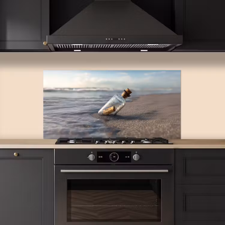 Glazenfles - Post - Zee - Zand keuken achterwand spatscherm middel -sfeer1