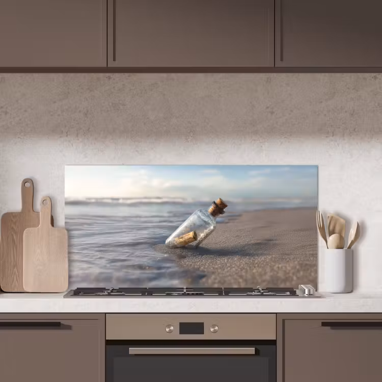 Glazenfles - Post - Zee - Zand keuken achterwand spatscherm middel -sfeer2