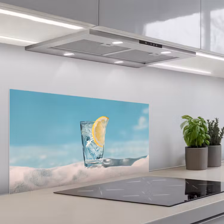 Glas - ijsblokjes - Citroen keuken achterwand spatscherm middel -3d_schuin