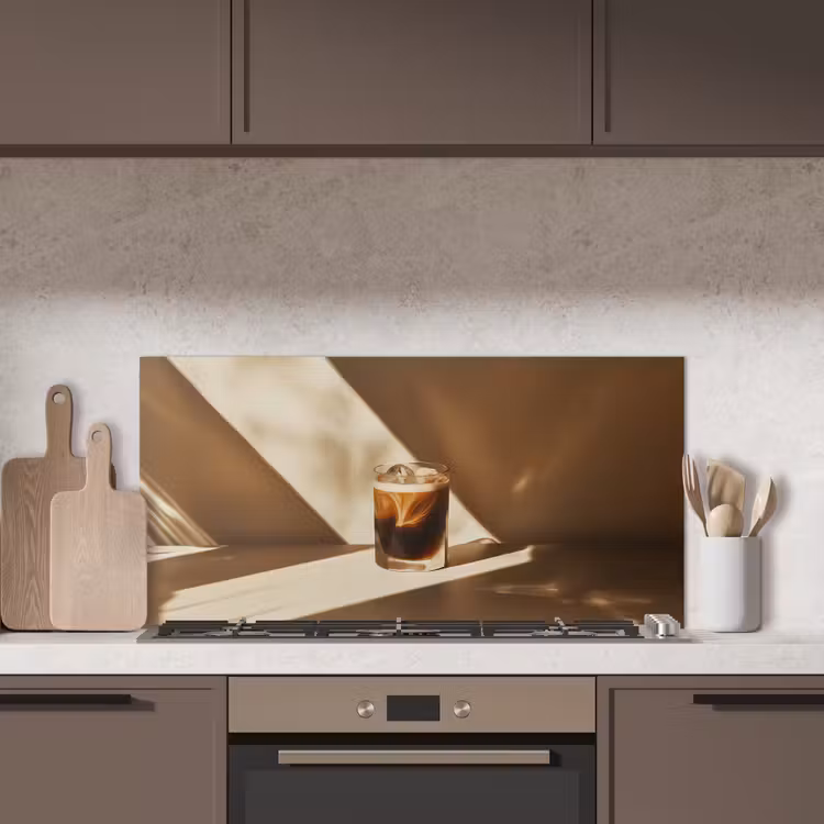 Glas - Ijskoffie - Schaduw - Bruin keuken achterwand spatscherm middel -sfeer2