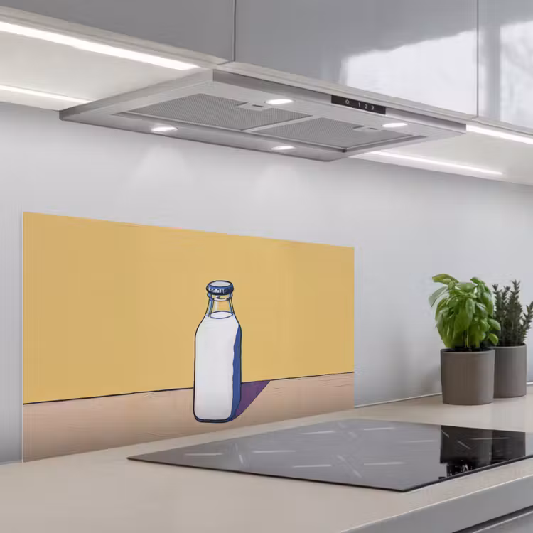 Glazen - Fles - Illustratie - Melk keuken achterwand spatscherm middel -3d_schuin