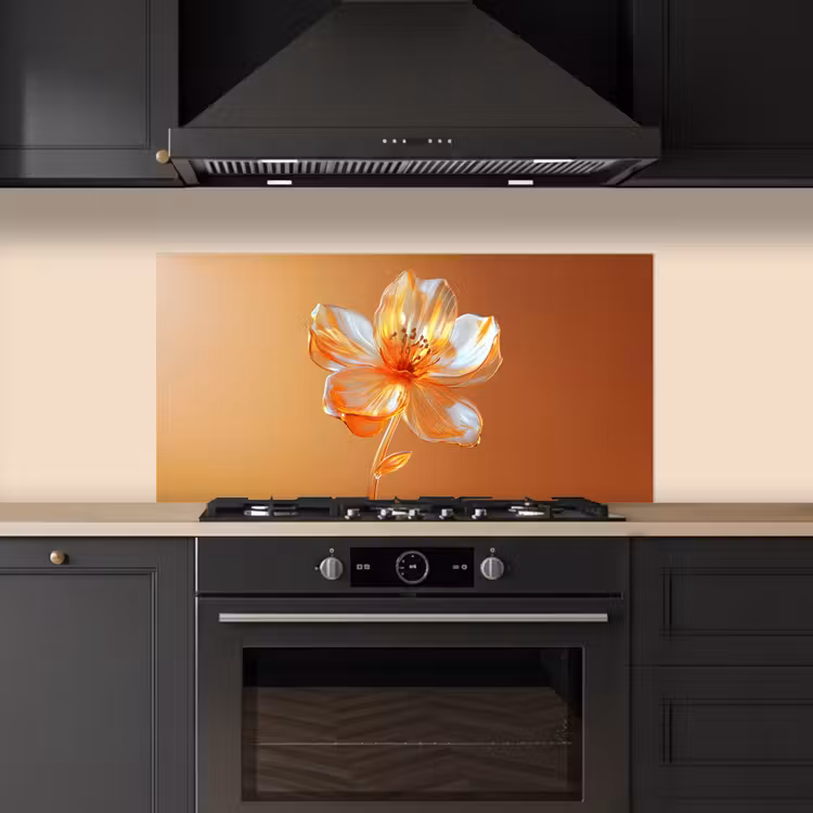 Glazen - Bloem - Oranje keuken achterwand spatscherm middel -sfeer1