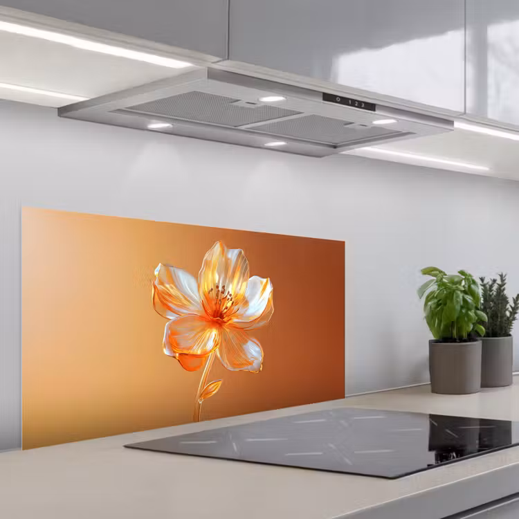 Glazen - Bloem - Oranje keuken achterwand spatscherm middel -3d_schuin
