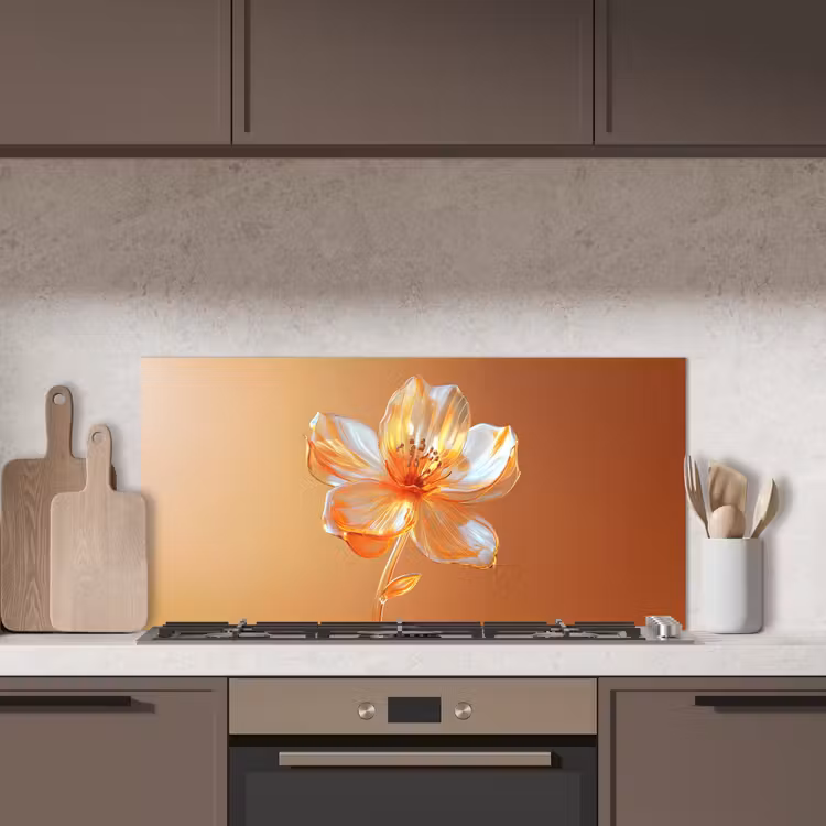 Glazen - Bloem - Oranje keuken achterwand spatscherm middel -sfeer2