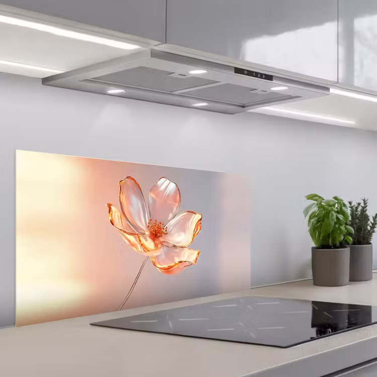 Glazen - Bloem - Roze keuken achterwand spatscherm middel -3d_schuin