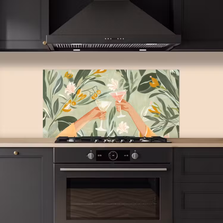 Glazen - Proosten - Bladeren - Groen keuken achterwand spatscherm middel -sfeer1