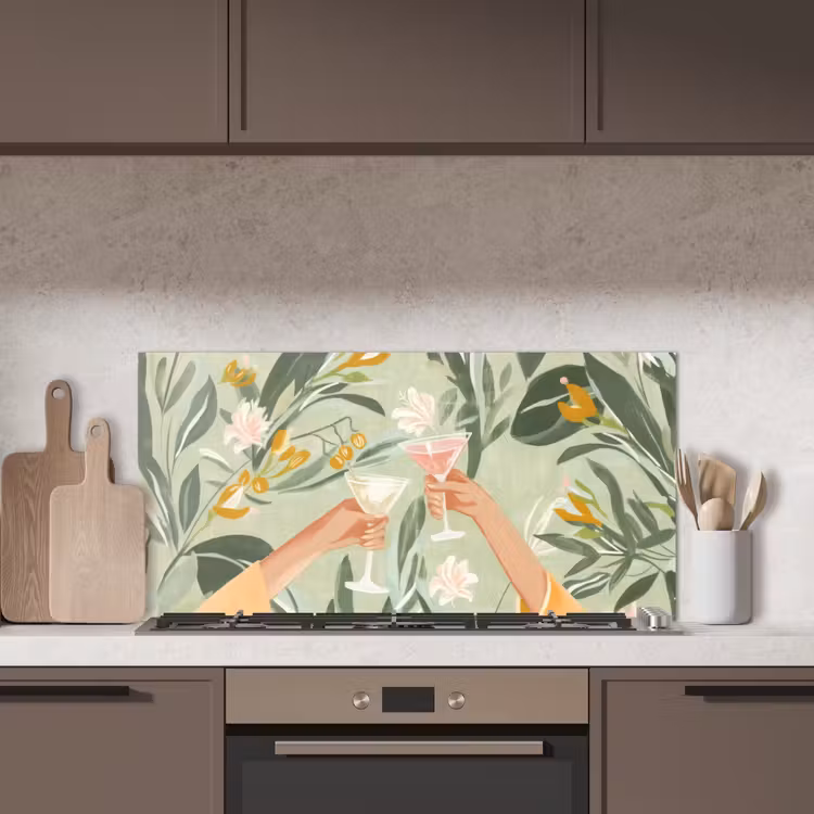 Glazen - Proosten - Bladeren - Groen keuken achterwand spatscherm middel -sfeer2