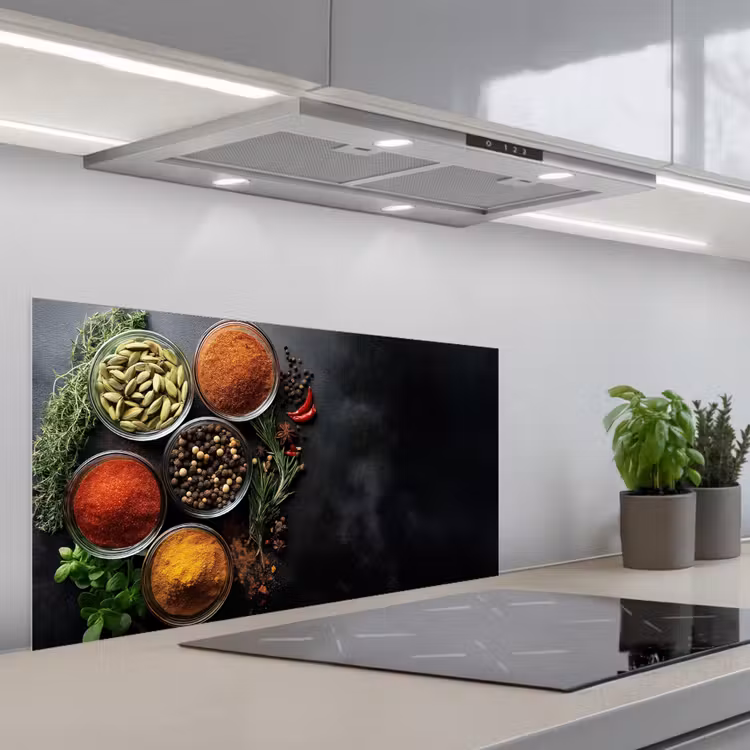 Glazen - Bakjes - Blaadjes - Kruiden keuken achterwand spatscherm middel -3d_schuin