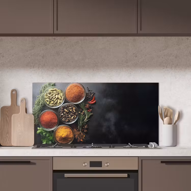 Glazen - Bakjes - Blaadjes - Kruiden keuken achterwand spatscherm middel -sfeer2