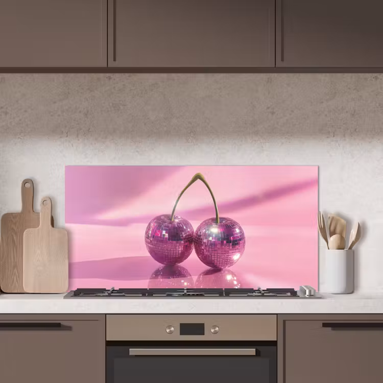 Glitter - Discobol - Roze - Kersen keuken achterwand spatscherm middel -sfeer2