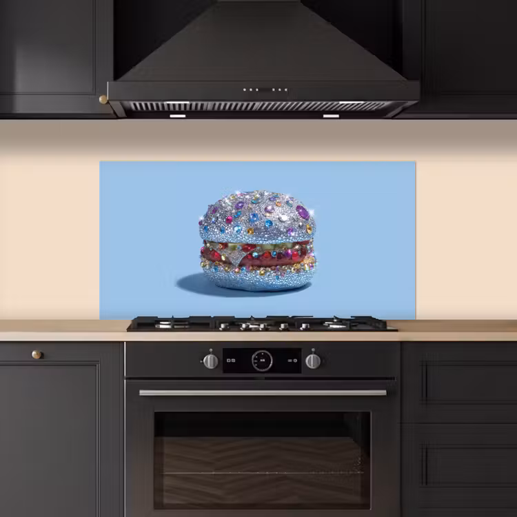 Glitters - Hamburger - Blauw keuken achterwand spatscherm middel -sfeer1