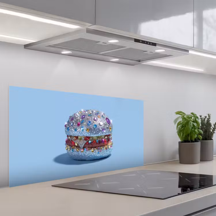 Glitters - Hamburger - Blauw keuken achterwand spatscherm middel -3d_schuin