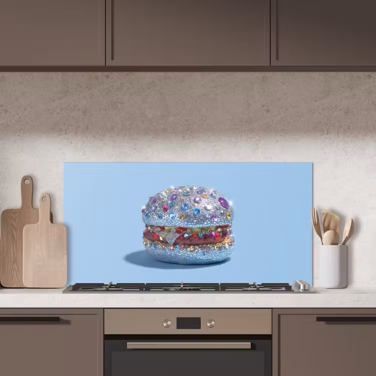 Glitters - Hamburger - Blauw keuken achterwand spatscherm middel -sfeer2