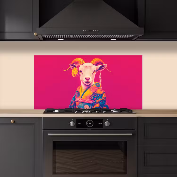Geit - Hoorns - Kimono - Kleurrijk keuken achterwand spatscherm middel -sfeer1