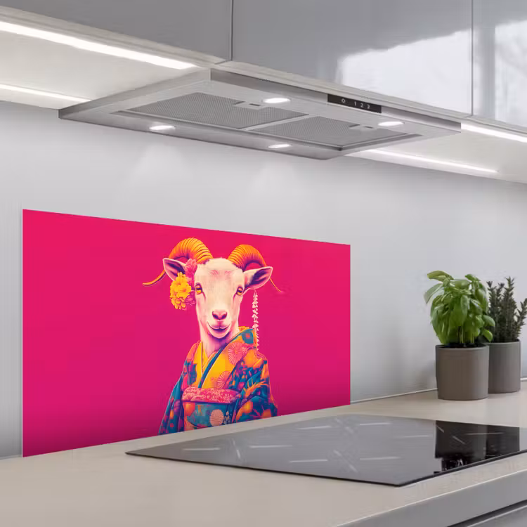Geit - Hoorns - Kimono - Kleurrijk keuken achterwand spatscherm middel -3d_schuin