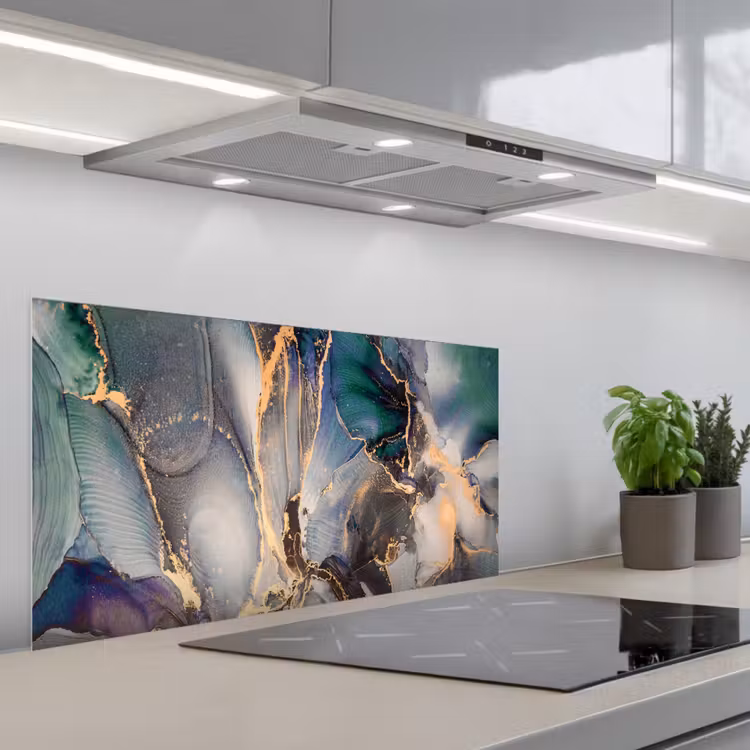 Goud - Blauw - Marmer keuken achterwand spatscherm middel -3d_schuin