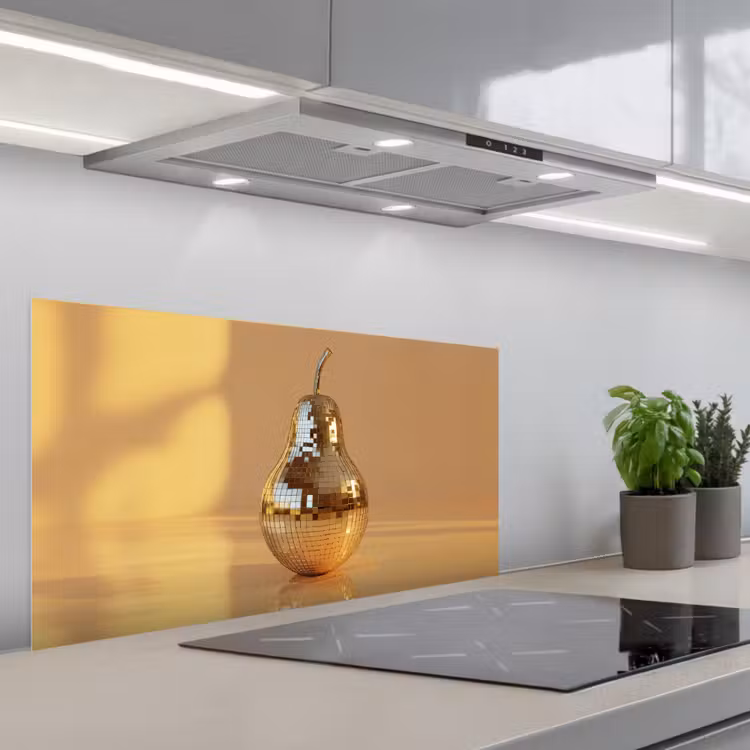 Goud - Disco - Glitter - Peer keuken achterwand spatscherm middel -3d_schuin