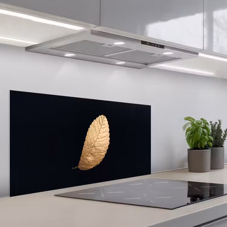 Goud - Bladeren - Zwart - Planten - Luxe - Natuur keuken achterwand spatscherm middel -3d_schuin