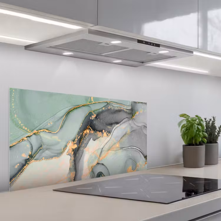 Goud - Marmer - Groen - luxe - Glitter - Marmerlook keuken achterwand spatscherm middel -3d_schuin