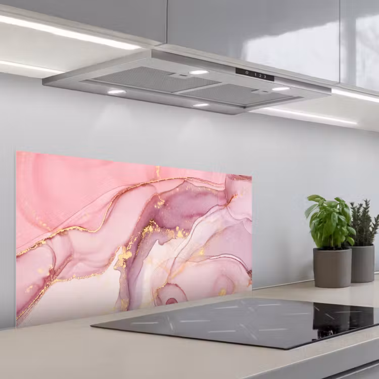 Goud - Marmer - Roze keuken achterwand spatscherm middel -3d_schuin