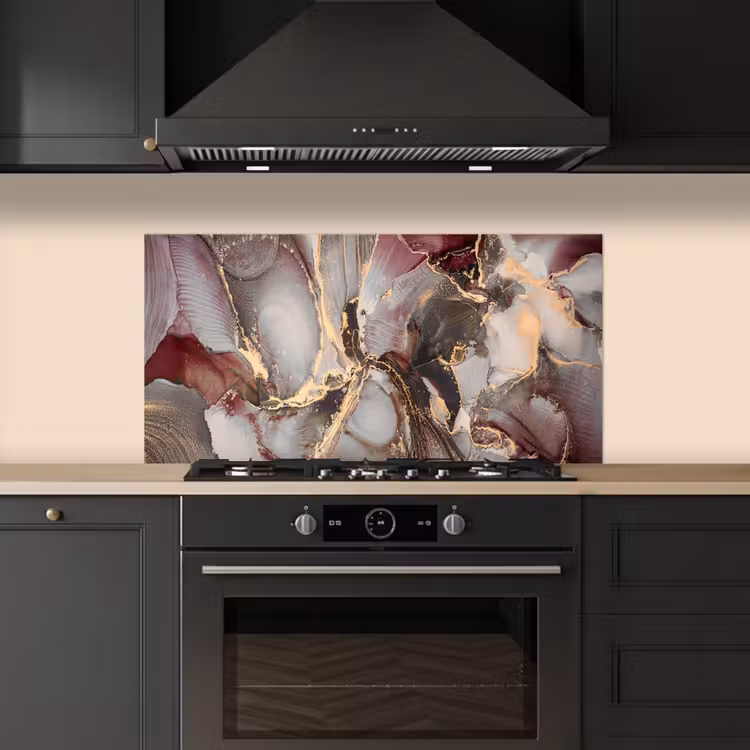 Goud - Marmer - Paars keuken achterwand spatscherm middel -sfeer1
