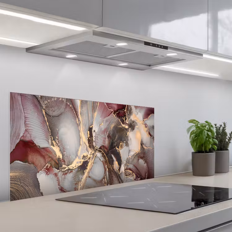 Goud - Marmer - Paars keuken achterwand spatscherm middel -3d_schuin