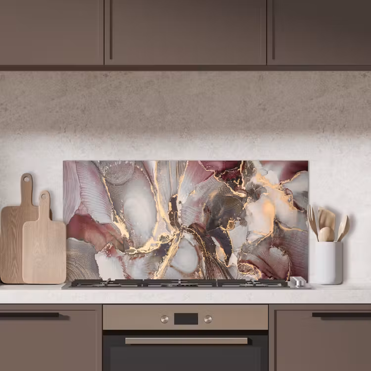 Goud - Marmer - Paars keuken achterwand spatscherm middel -sfeer2