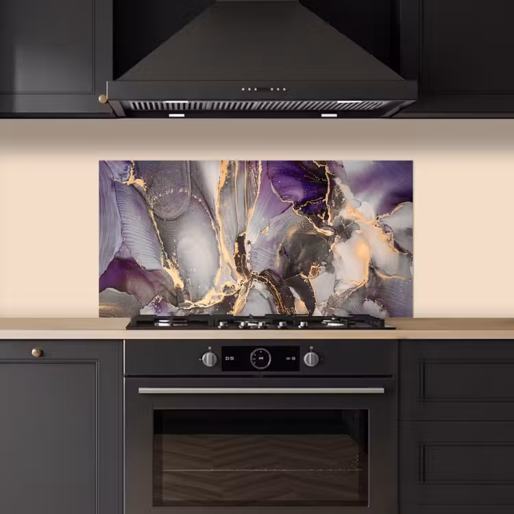 Goud - Paars - Marmer keuken achterwand spatscherm middel -sfeer1