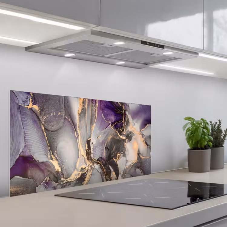 Goud - Paars - Marmer keuken achterwand spatscherm middel -3d_schuin