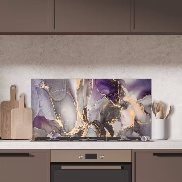 Goud - Paars - Marmer keuken achterwand spatscherm middel -sfeer2