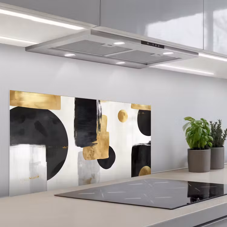 Goud - Rechthoeken - Cirkels - Abstract keuken achterwand spatscherm middel -3d_schuin