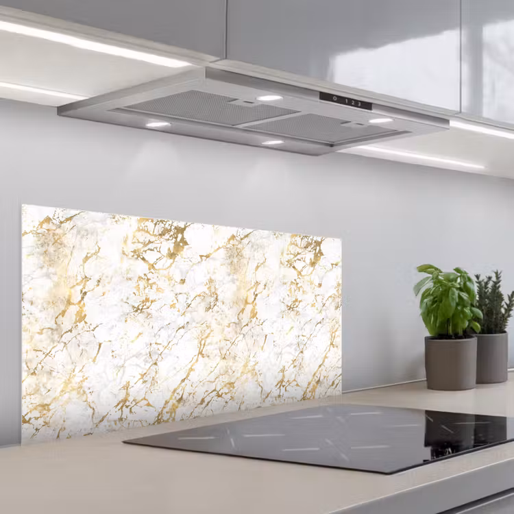 Goudspatten - Wit - Marmer keuken achterwand spatscherm middel 899 -3d_schuin