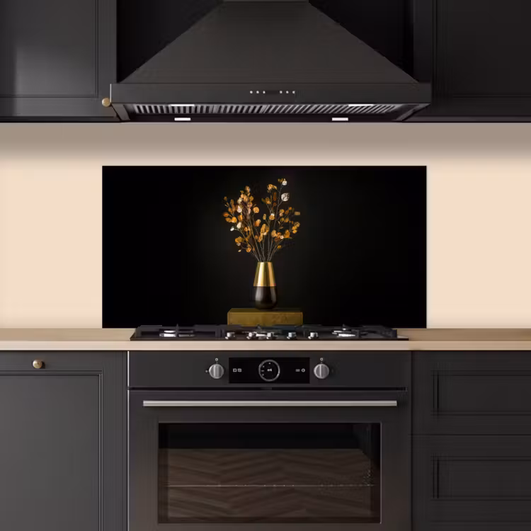 Goudbruine - Bladeren - Vaas - Herfstachtig keuken achterwand spatscherm middel -sfeer1