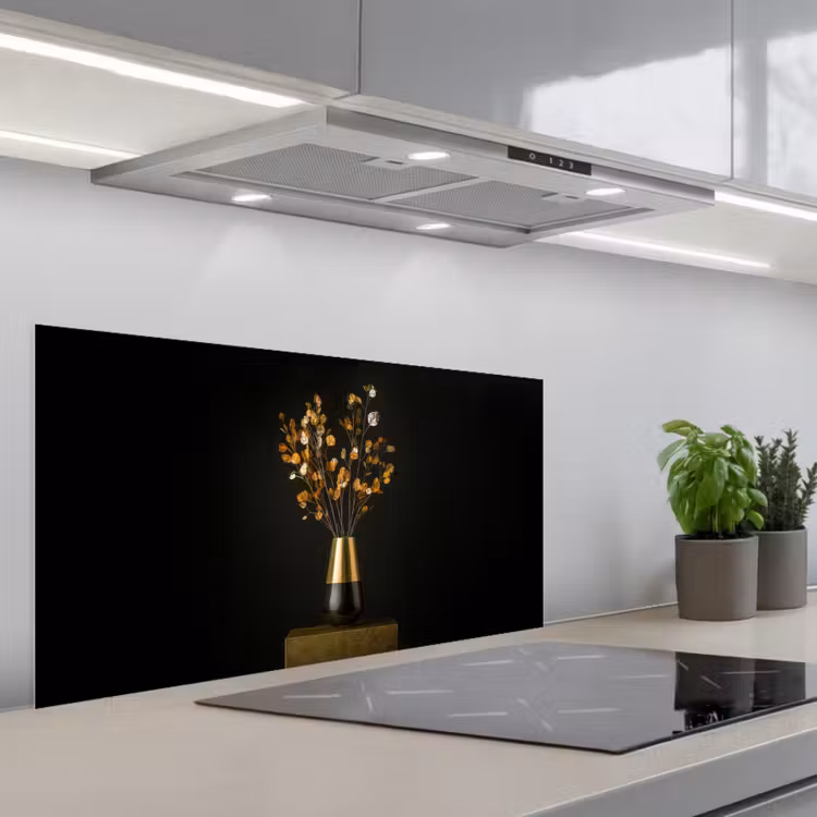 Goudbruine - Bladeren - Vaas - Herfstachtig keuken achterwand spatscherm middel -3d_schuin