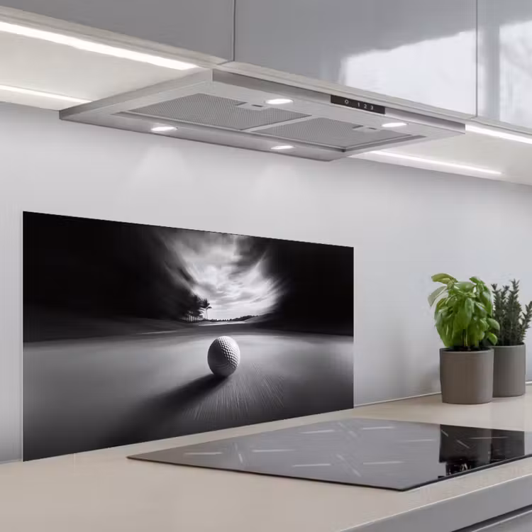 Golfbal - Wazig - Zwart keuken achterwand spatscherm middel -3d_schuin