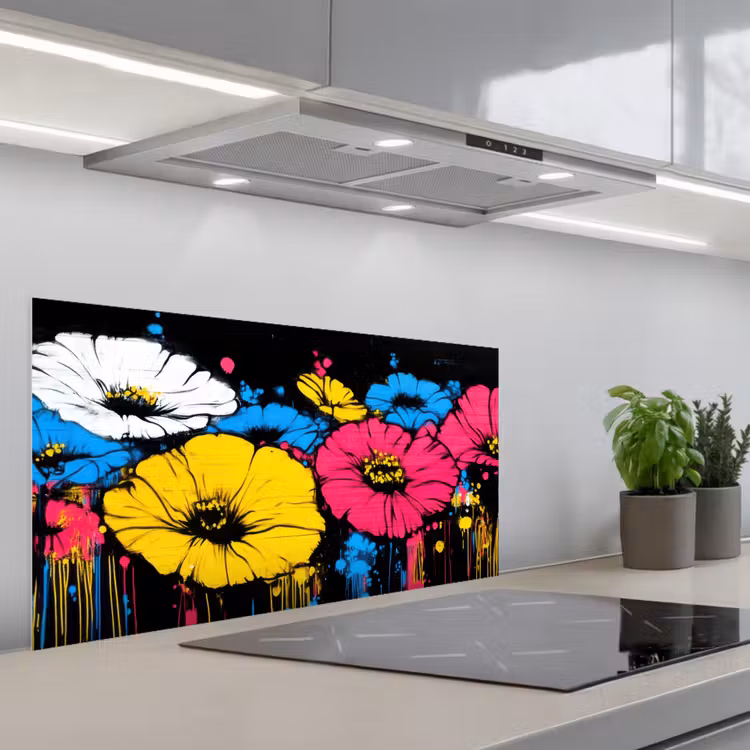 Graffiti - Bloemen - Kleur keuken achterwand spatscherm middel -3d_schuin
