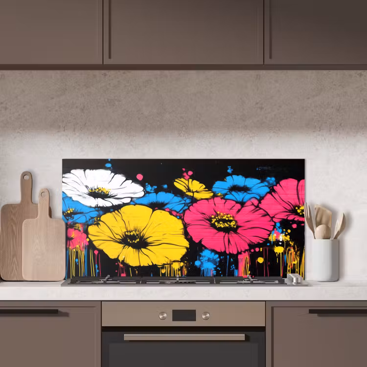 Graffiti - Bloemen - Kleur keuken achterwand spatscherm middel -sfeer2