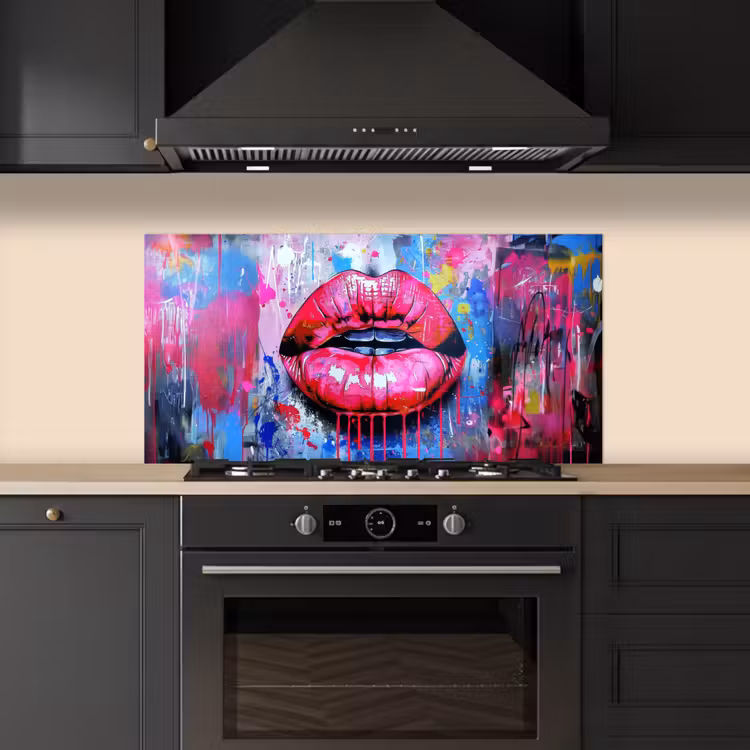 Graffiti - Lippen - Felroze - Geschilderd keuken achterwand spatscherm middel -sfeer1