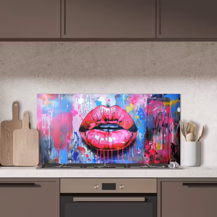 Graffiti - Lippen - Felroze - Geschilderd keuken achterwand spatscherm middel -sfeer2