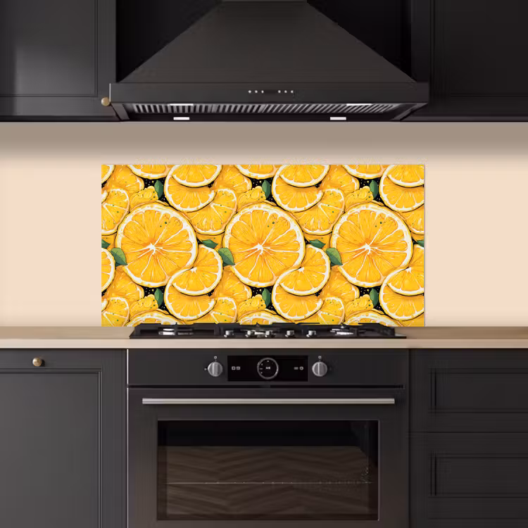 Grafisch - Citroenschijven - Blaadjes keuken achterwand spatscherm middel 899 -sfeer1