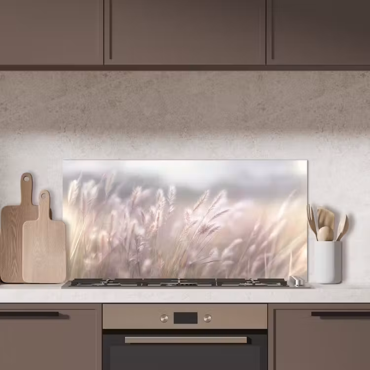 Graspluimen - Wind - Beige - Mistig keuken achterwand spatscherm middel -sfeer2