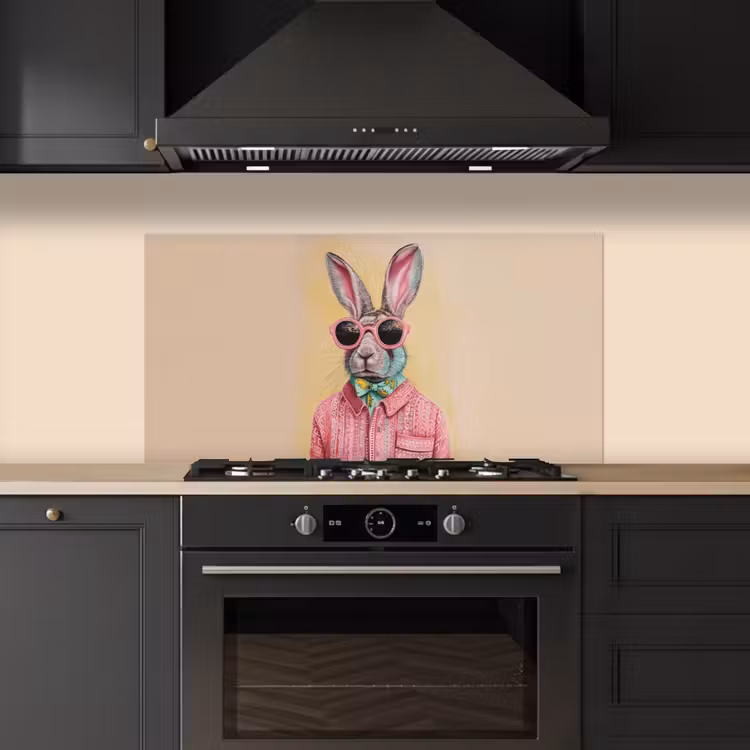 Grijs - Konijn - Blouse - Strik keuken achterwand spatscherm middel -sfeer1