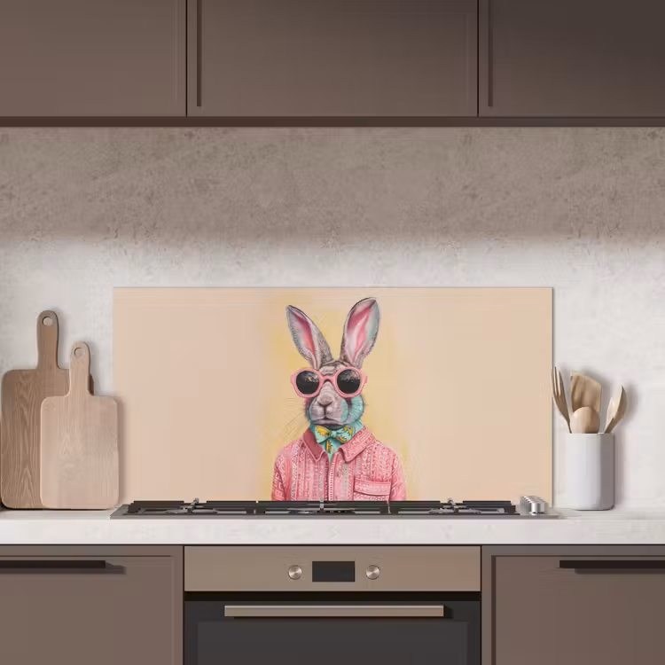 Grijs - Konijn - Blouse - Strik keuken achterwand spatscherm middel -sfeer2